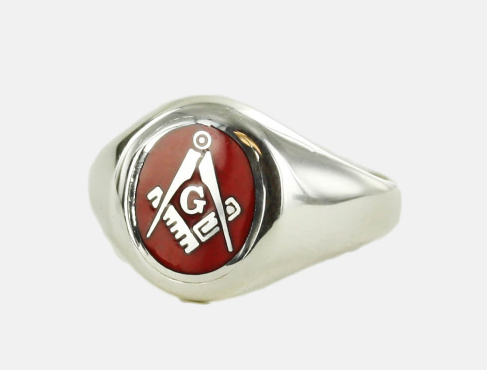 Silver Square And Compass with G Oval Head Masonic Ring (Red)- Fixed ...