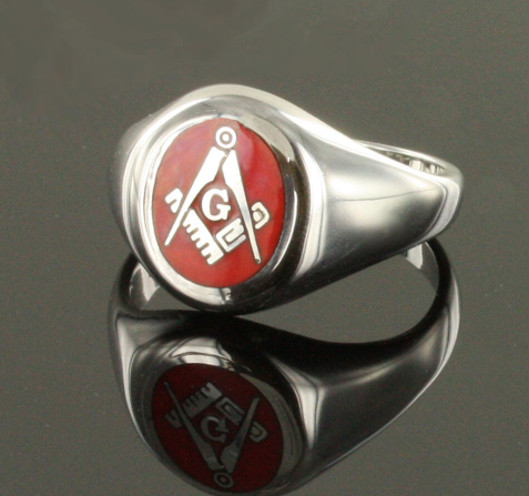 Silver Square And Compass with G Oval Head Masonic Ring (Red)- Fixed ...