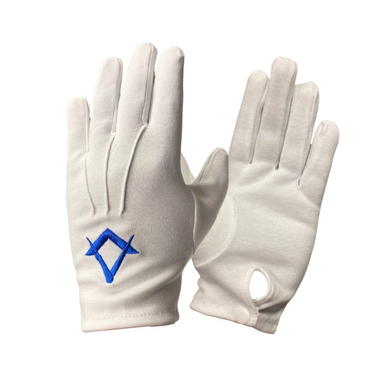 White Gloves Masonic Regalia Cotton Royal Blue Square & Compass Clermont Direct NEW main image 1
