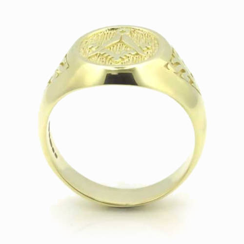 Solid 9ct Yellow Gold Masonic Signet Ring with Acacia Leaf Design ...
