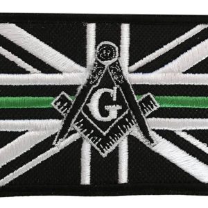 Freemason Masonic Thin Green Line With G Embroidered Sew / Iron on Patch 90mm x 60mm
