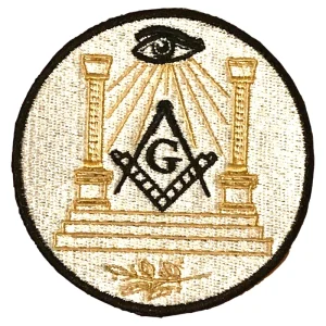 Masonic Crest & Temple With All Seeing Eye Embroidered Sew / Iron on Patch 75mm x 75mm