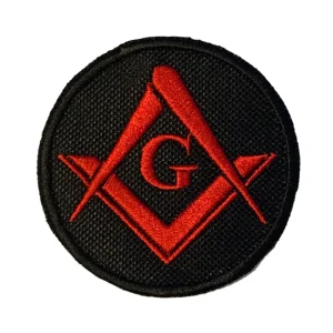 Masonic Crested Embroidered Patch Red With G 65mm x 65mm