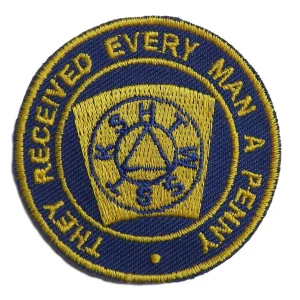 Masonic Mark Degree Penny Embroidered Sew / Iron on Patch 55mm x 55mm